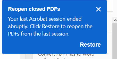 Notification when opening pdf your last acrobat s Adobe