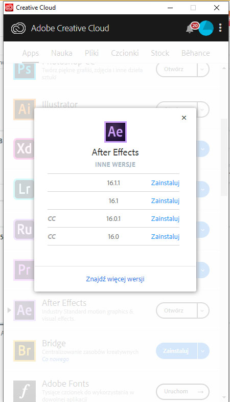 how to download a older version of after effects