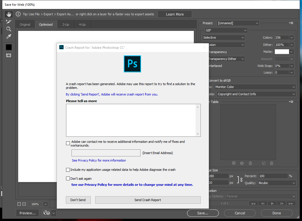 Solved: Re: photoshop cc 2019 v20 crash report - How to fi 