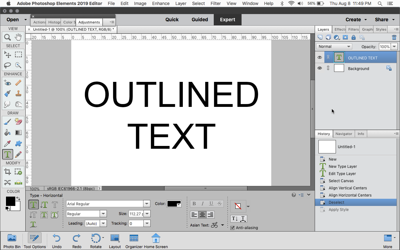 outline font in windows
