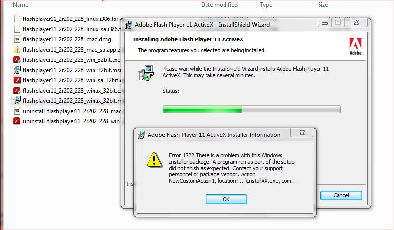 unable to install flash player windows 7