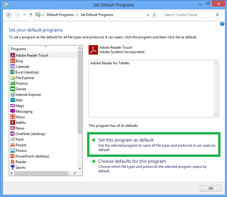 open adobe reader in desktop windows 8