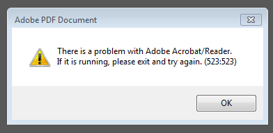 There is a problem with Adobe AcrobatReader. If it is running, please exit and try again. (523523).png