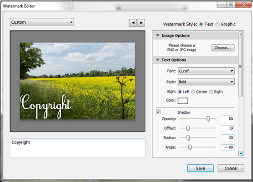 favorite text options lightroom watermark