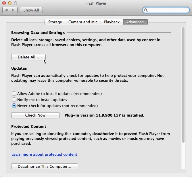 how to enable adobe flash player cache