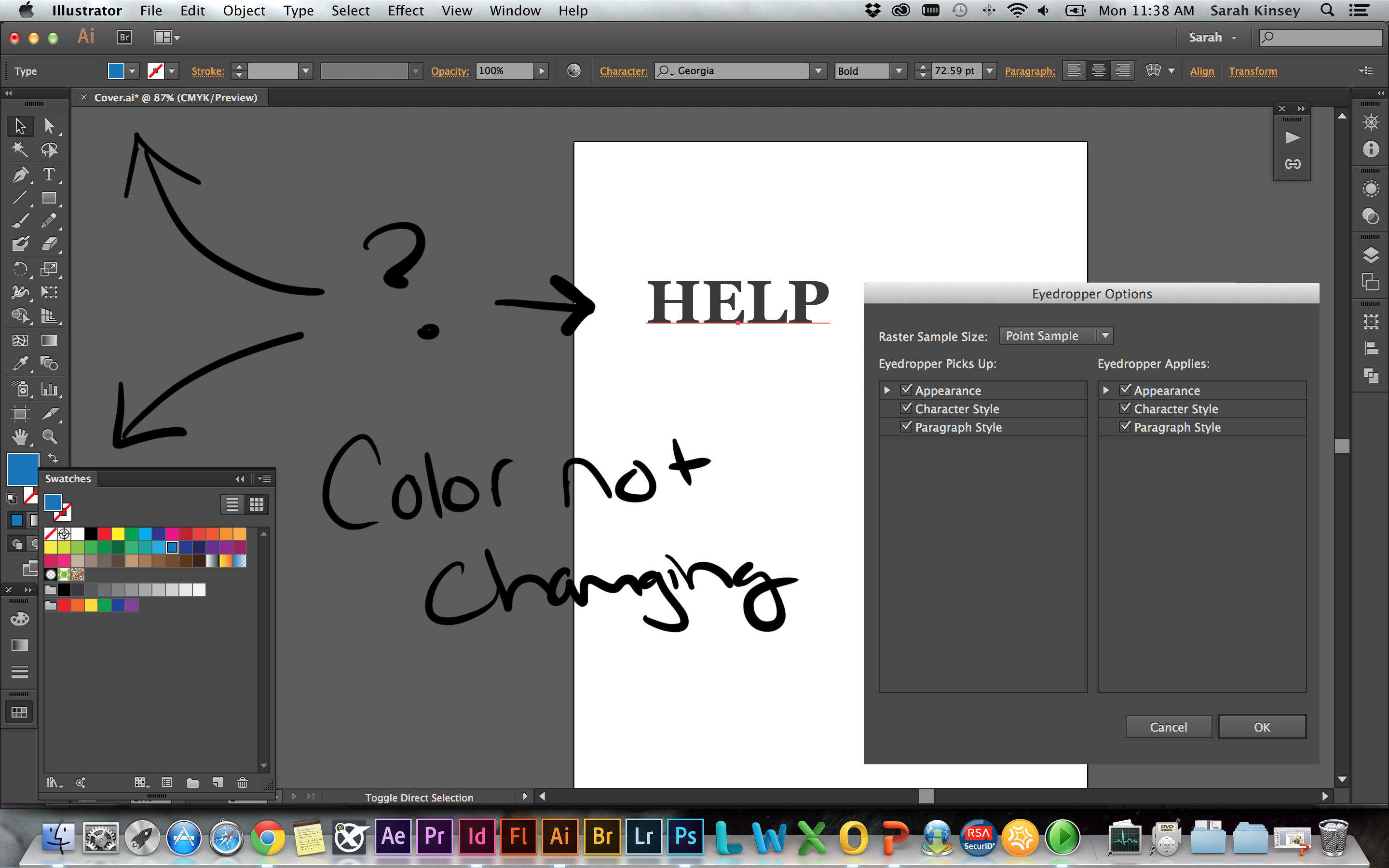 Solved Illustrator Cc Text Doesn T Change Color Using Eye Adobe Support Community