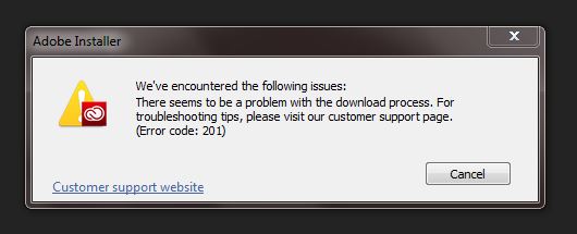 adobe after effect download error 201