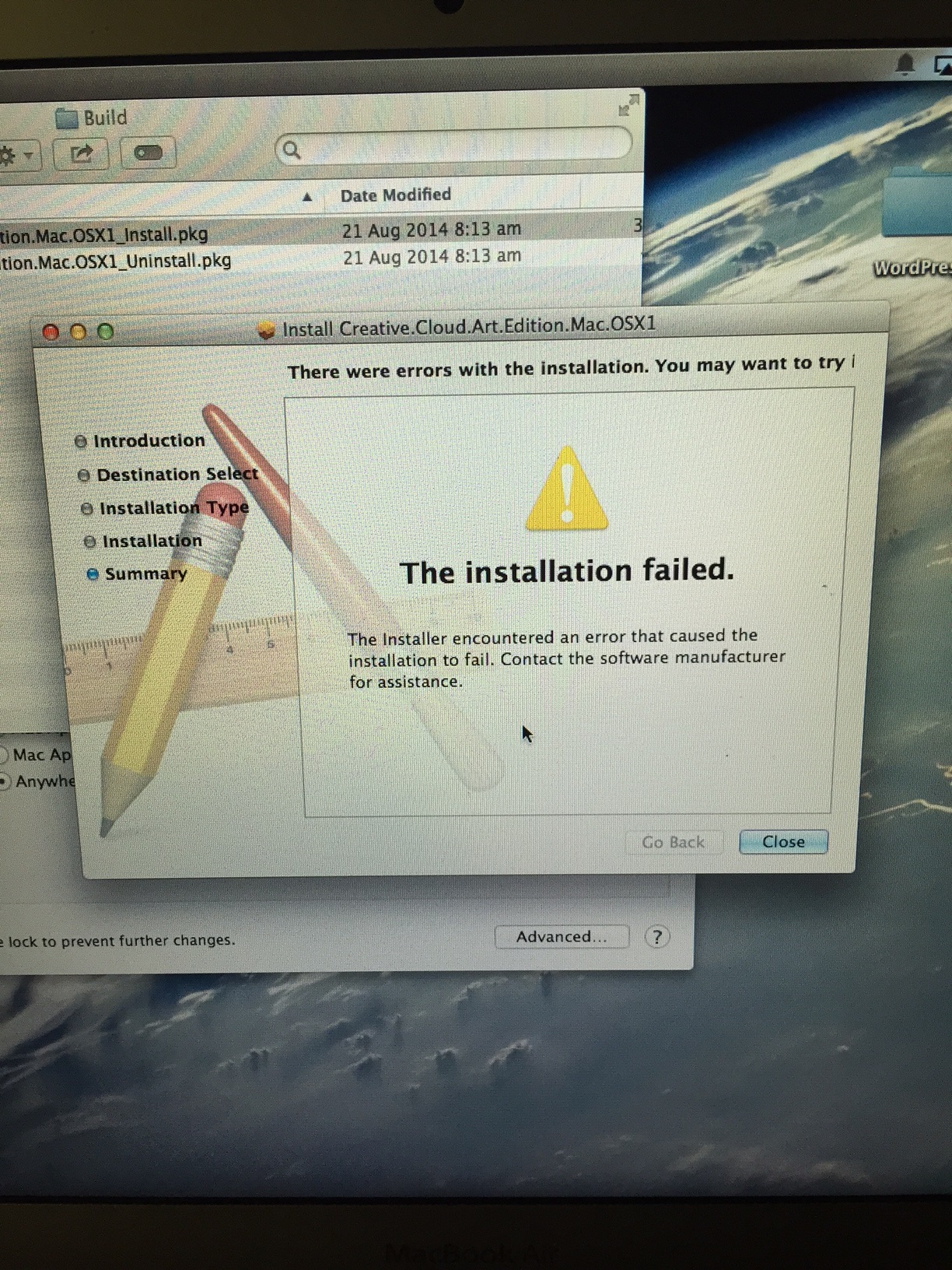 adobe cc package install os x fail