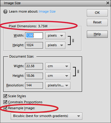 resize photos inches