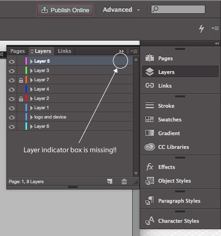 indesign cc 2015 layers panel