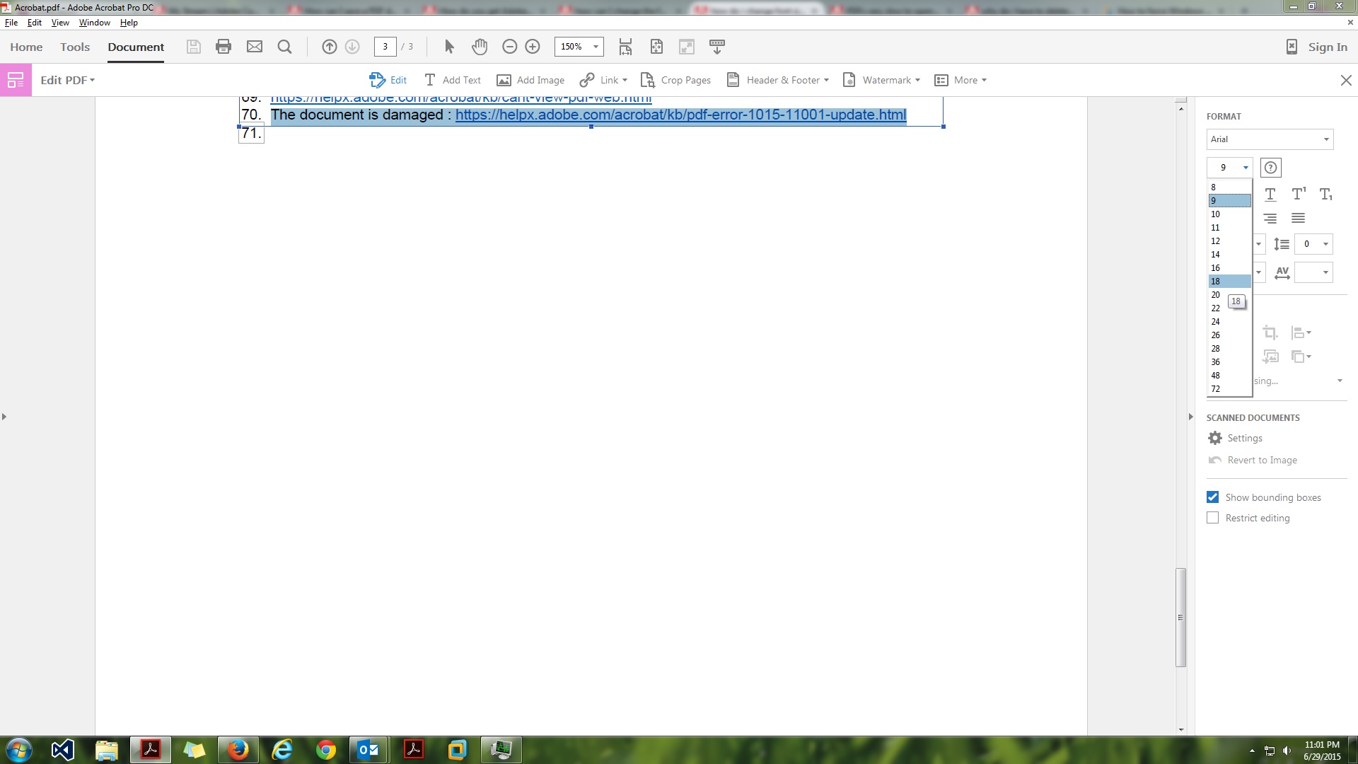 change font size adobe acrobat