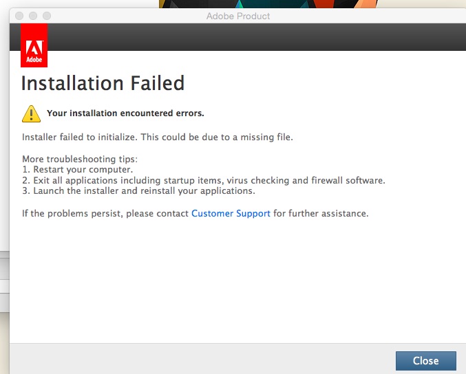 installer failed to initialize adobe cs6