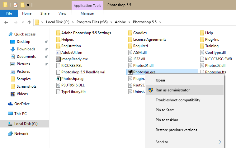 installing adobe photoshop 5.0 in windows 7