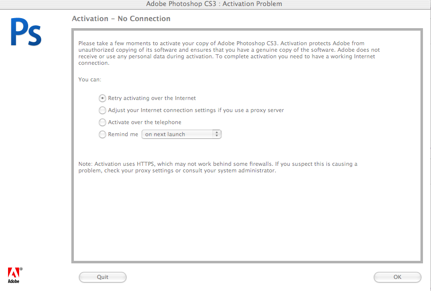 need to reactivate, but PS3 saying computer not c... Adobe Community