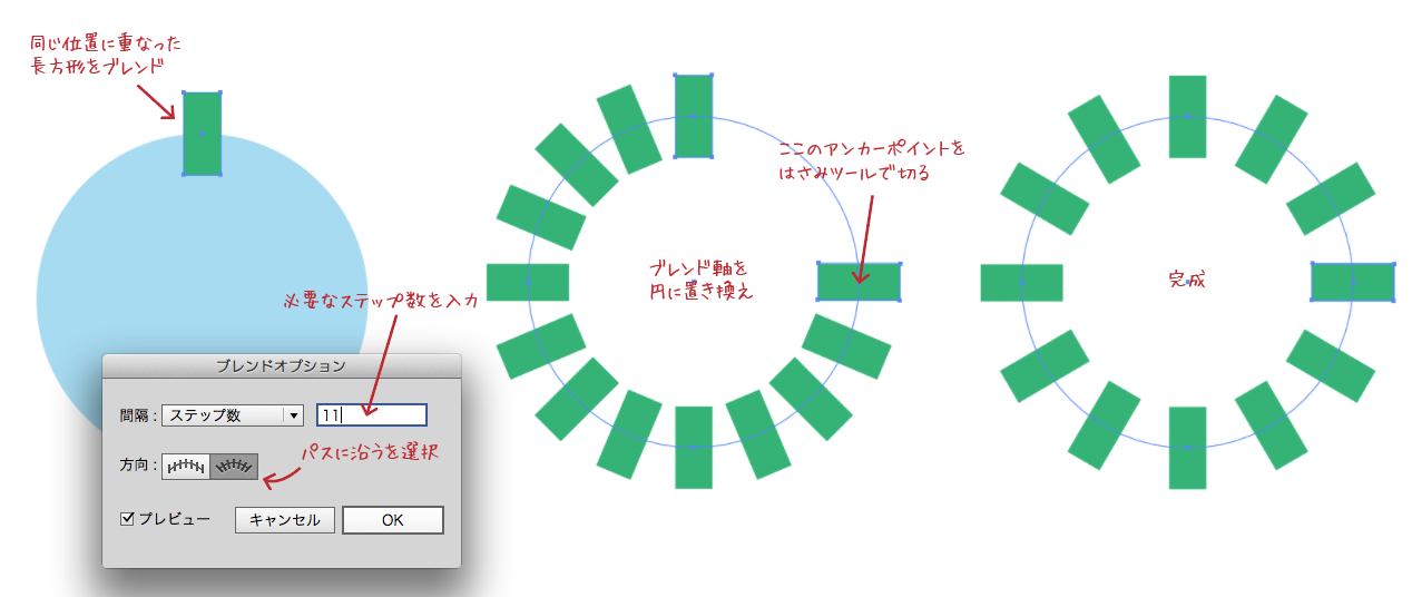 イラレ 円 状 に 配置