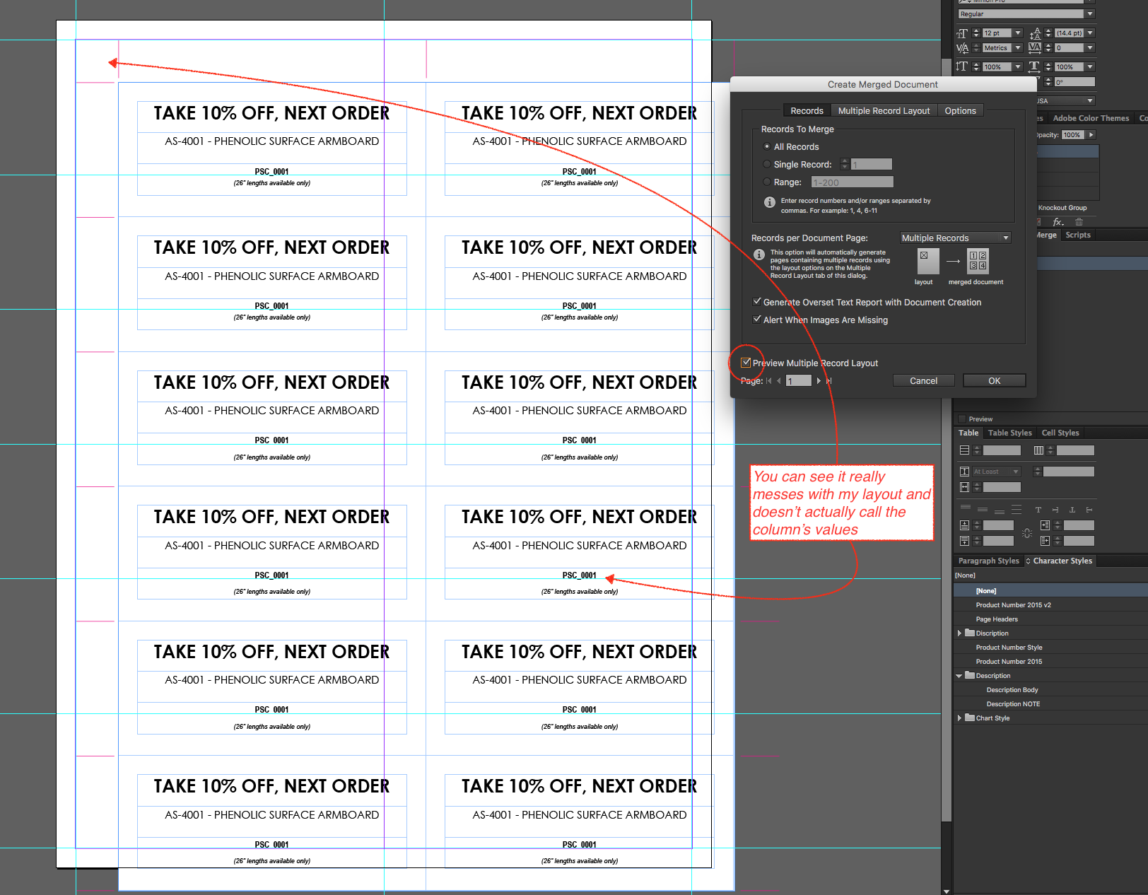 indesign data merge multiple records per page