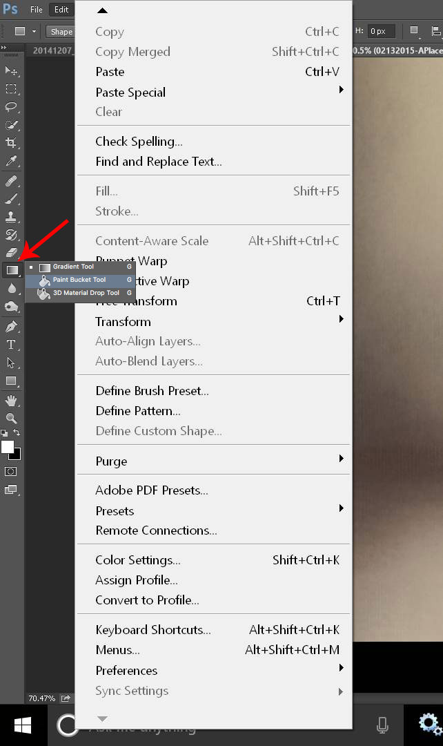 where is the paint bucket tool in photoshop cc