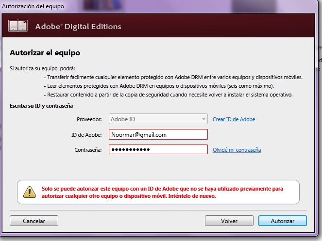 adobe digital editions authorization error