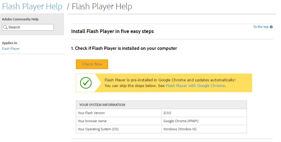 updating adobe flash player on chrome
