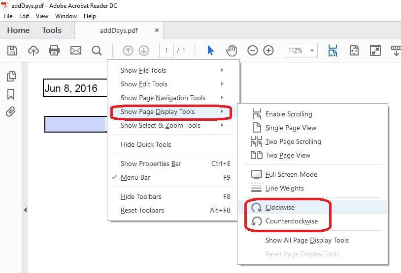 shortcut to rotate pdf document