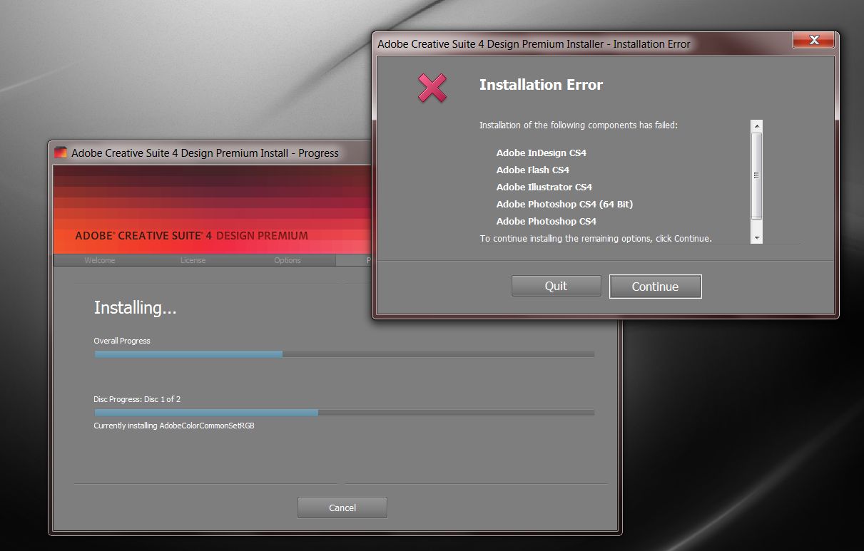 cs4 install error windows 7