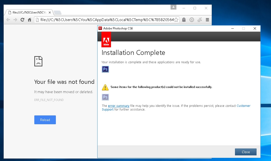 Photoshop CS6 installation failed - windows 10 - Adobe Community