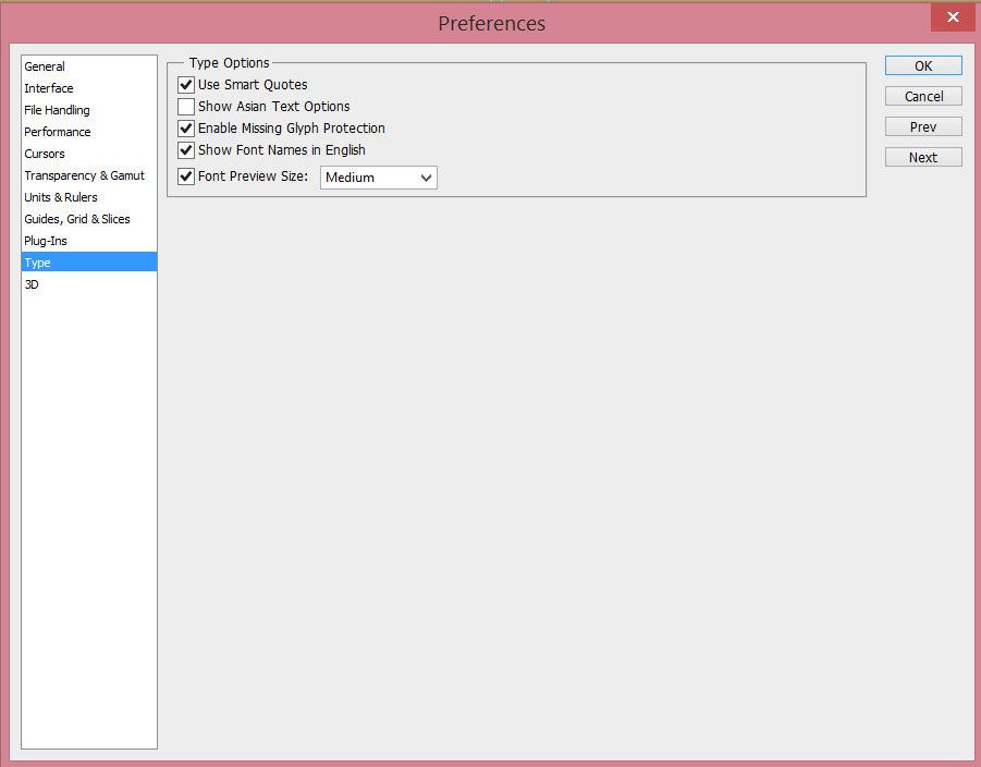 Language type option in Photoshop