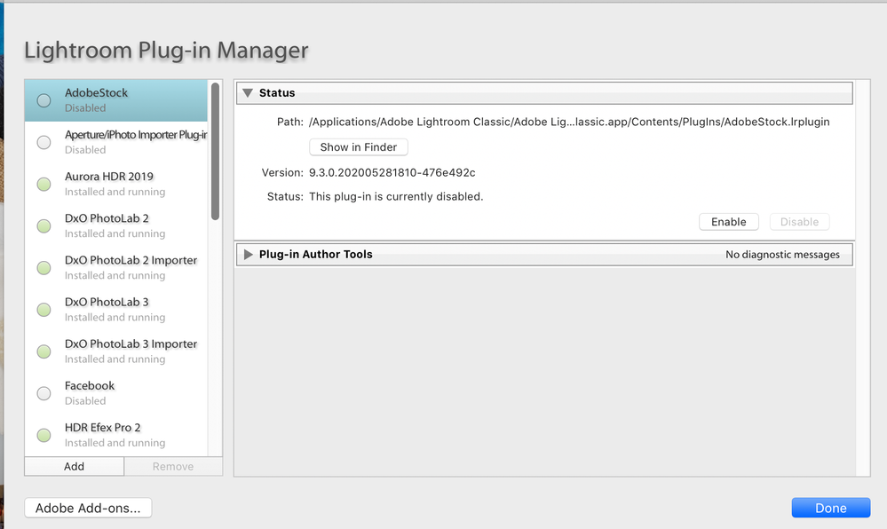 Plug-in Manager post LrC restart