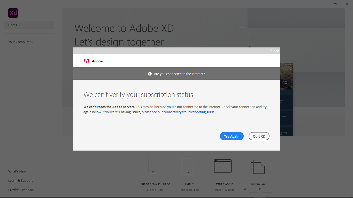 Error Can T Verify My Subscription Status Window Adobe Community 10618585