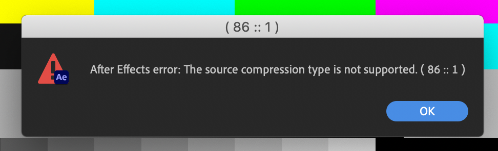 The source compression type is not supported after effects 2017