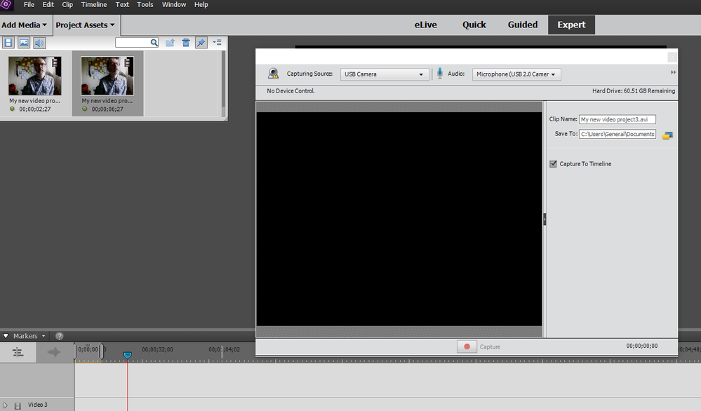 premiere elements usb camera feed not visible