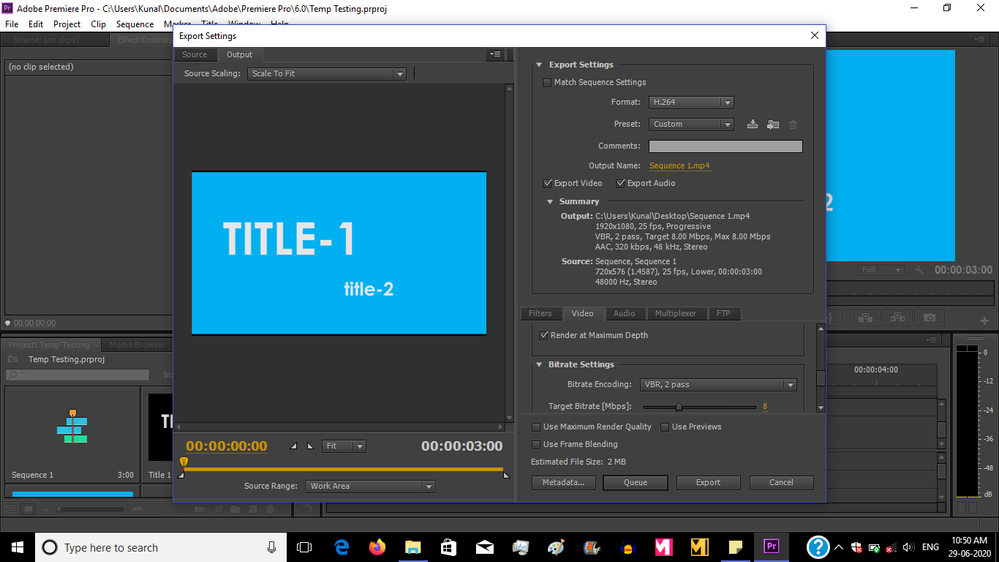 Export Settings I selected