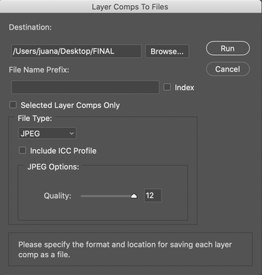 This are my settings for exporting layer comps