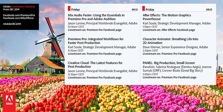 Friday schedule for the Adobe booth at IBC 2019—Amsterdam!