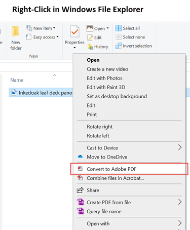 Quickly convert a file to Acrobat in Windows File Explorer.