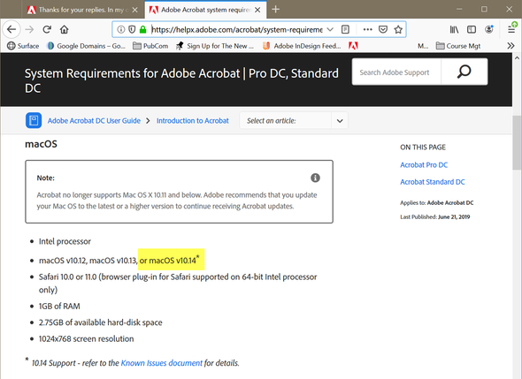 Acrobat System Requirements (operating system).