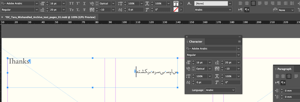 Farsi/Arabic appears left to right (wrong)