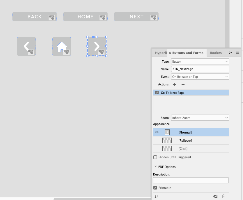 Screen capture of InDesign buttons palette