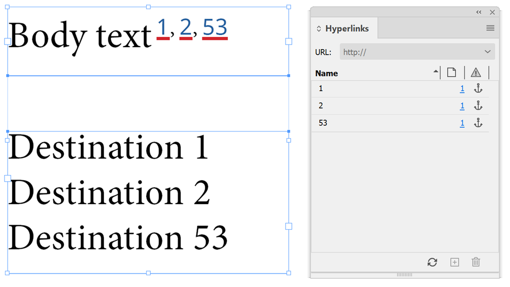 Multiple sequential hyperlinks to different destinations.