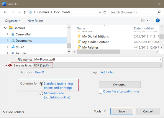 Export to PDF with MS converter.