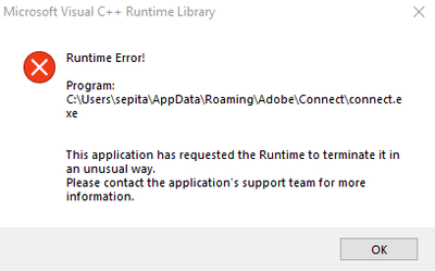 Adobe Connect C Runtime Error Adobe Support Community