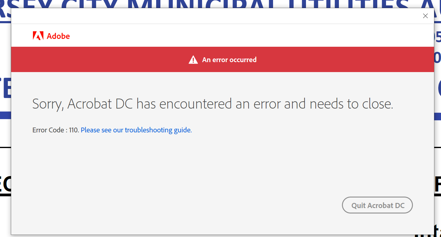 error code 110 adobe support