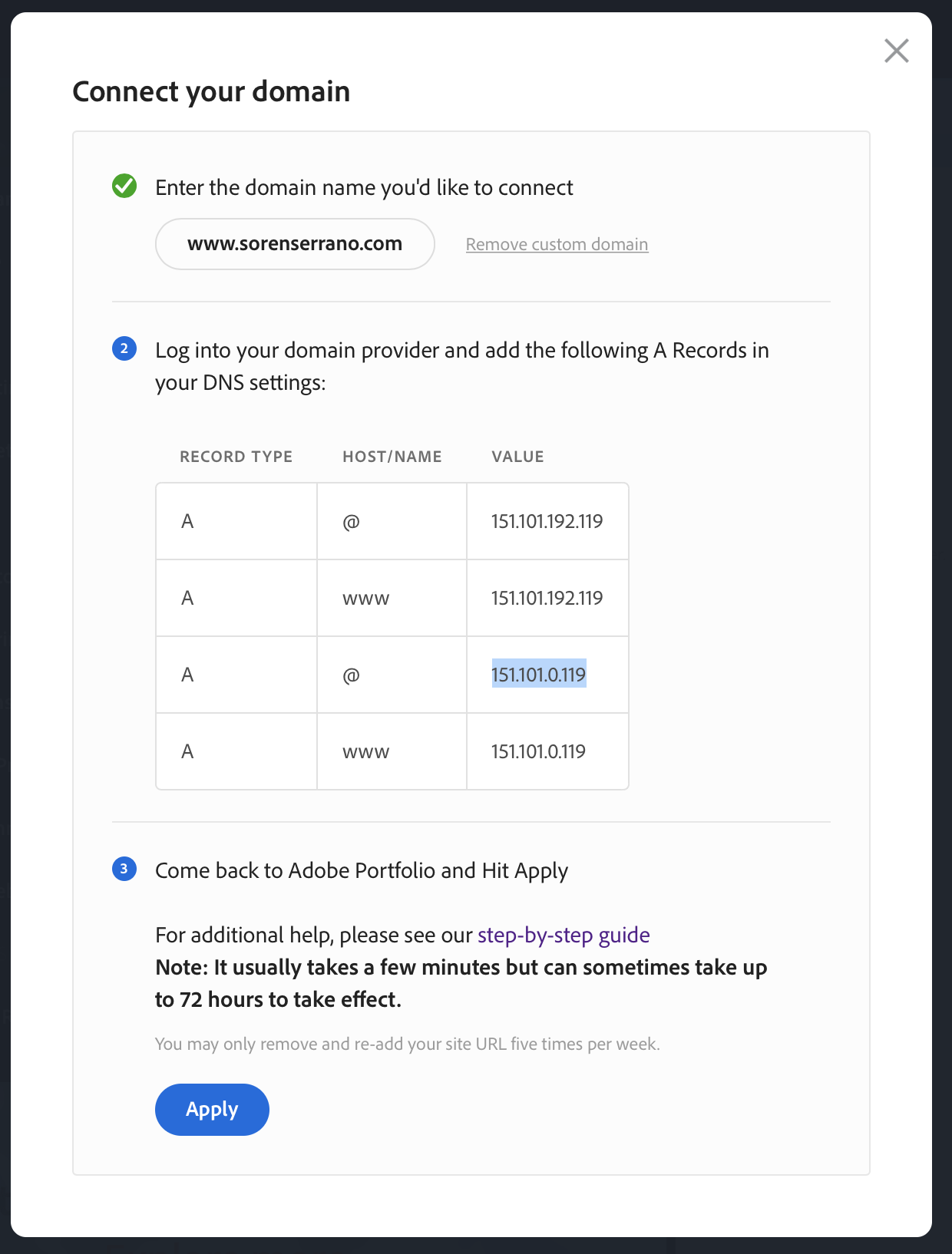 Solved: Problem linking Domain purchased in Wix to Adobe P