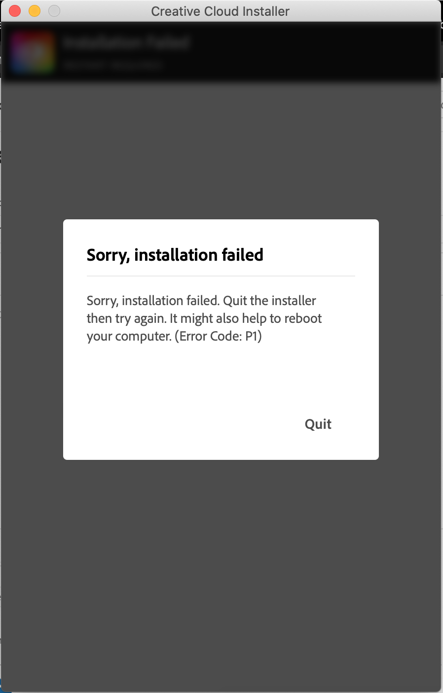 Can't install Creative Cloud - Error Code P1 - Adobe Community - 11347871