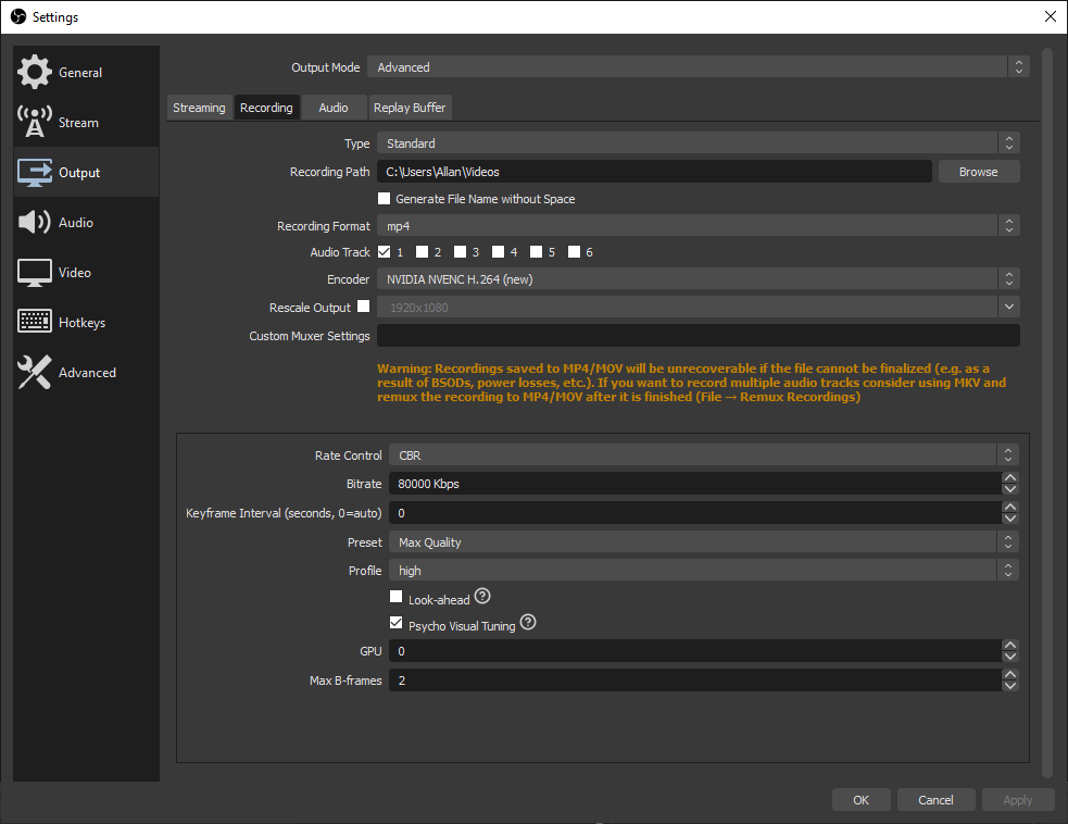 OBS Settings Recording