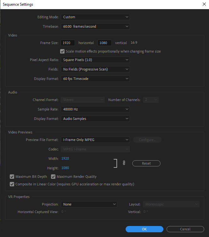 Premiere Sequence Settings