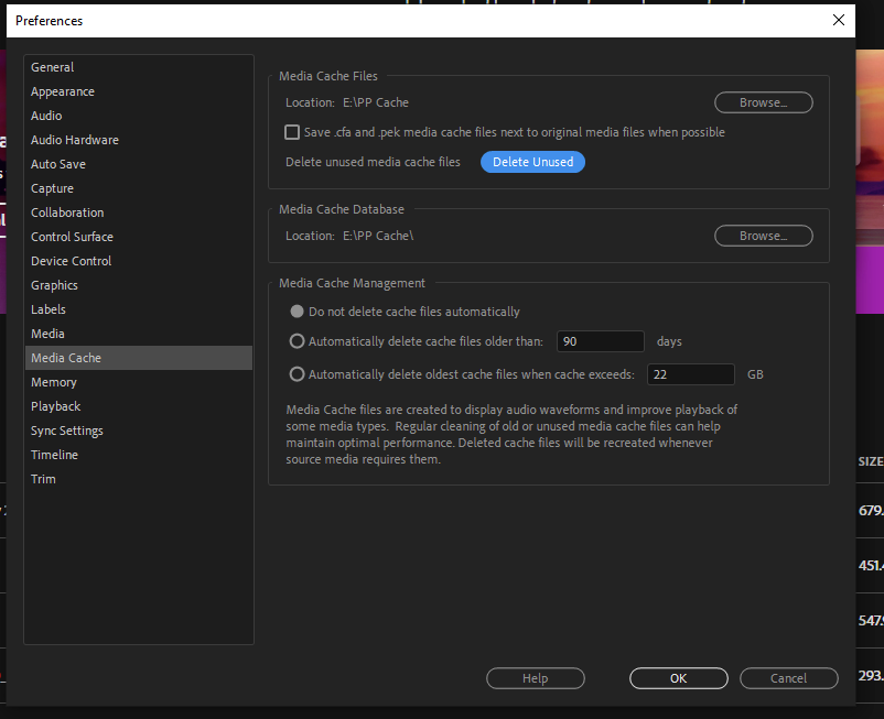 adobe premiere delete cache