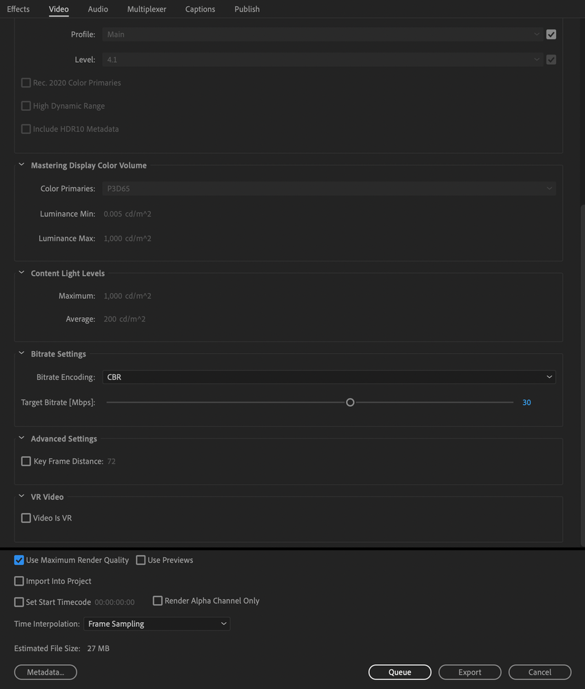 H264 Export Settings 2 of 2