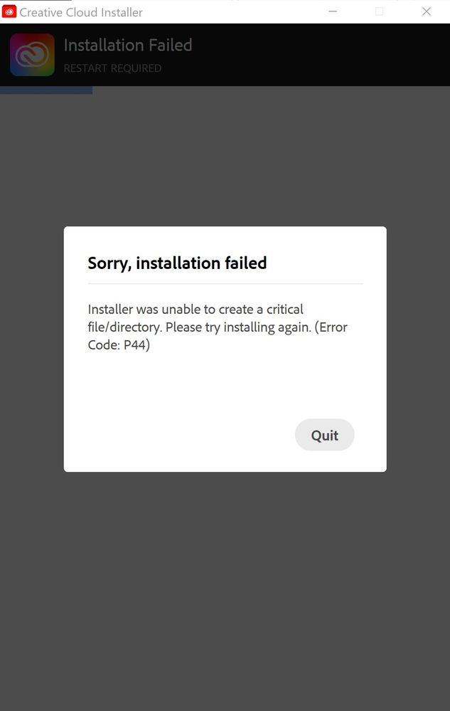 Solved: Unable to re install creative cloud due to P44 err 