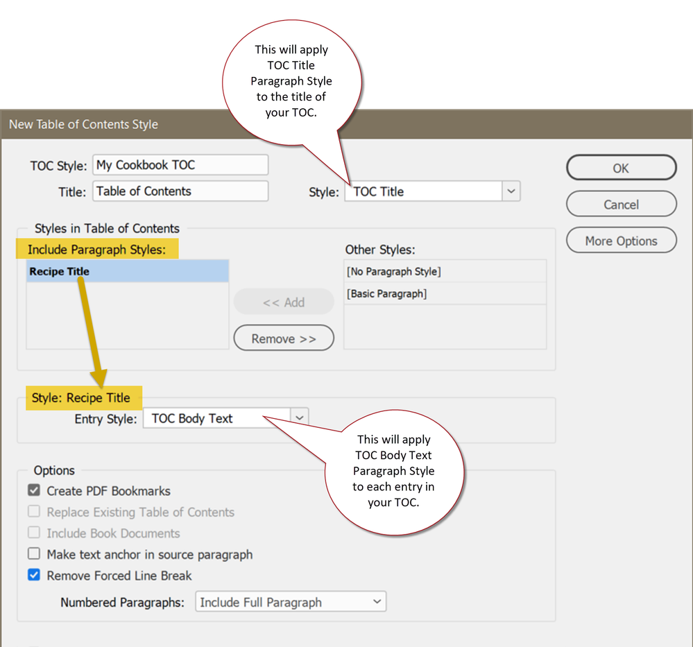 Settings for a simple TOC.